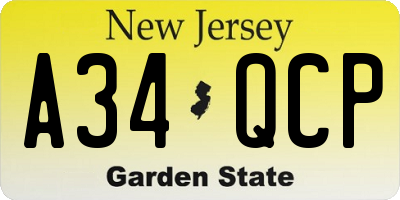 NJ license plate A34QCP