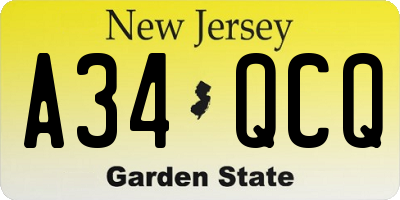 NJ license plate A34QCQ