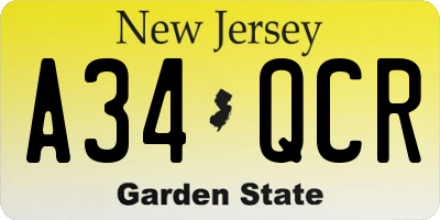 NJ license plate A34QCR