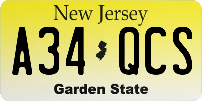 NJ license plate A34QCS