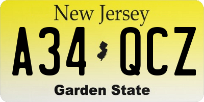 NJ license plate A34QCZ