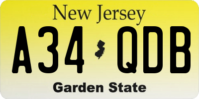 NJ license plate A34QDB