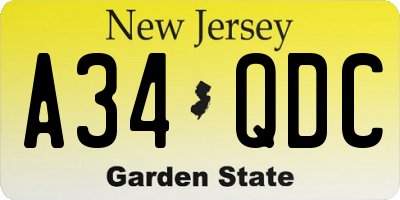 NJ license plate A34QDC