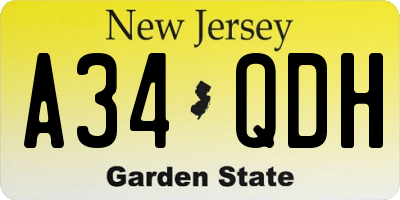 NJ license plate A34QDH