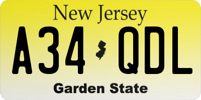 NJ license plate A34QDL
