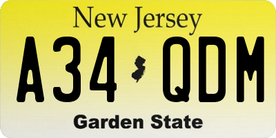 NJ license plate A34QDM