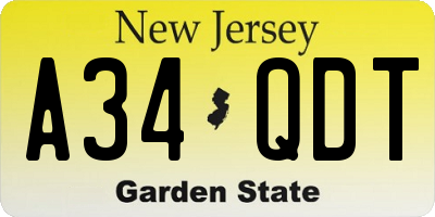 NJ license plate A34QDT