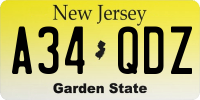 NJ license plate A34QDZ