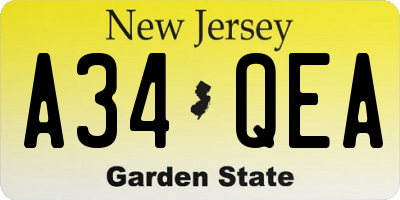 NJ license plate A34QEA