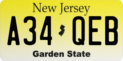 NJ license plate A34QEB