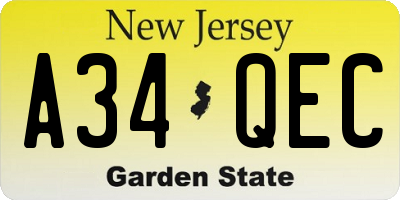 NJ license plate A34QEC