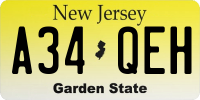 NJ license plate A34QEH