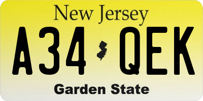 NJ license plate A34QEK