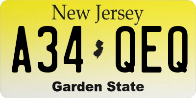 NJ license plate A34QEQ