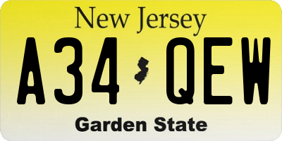 NJ license plate A34QEW