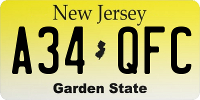 NJ license plate A34QFC