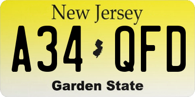 NJ license plate A34QFD