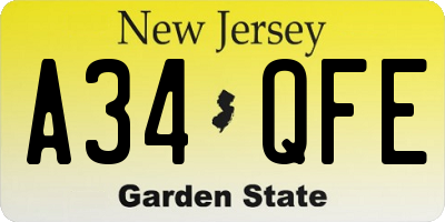 NJ license plate A34QFE