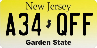 NJ license plate A34QFF