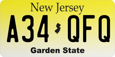 NJ license plate A34QFQ