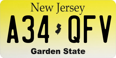 NJ license plate A34QFV