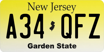 NJ license plate A34QFZ