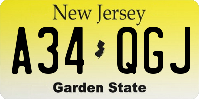 NJ license plate A34QGJ