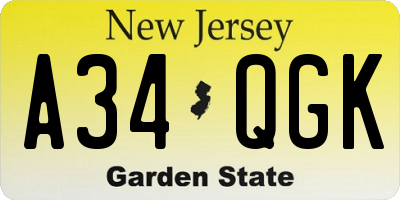 NJ license plate A34QGK