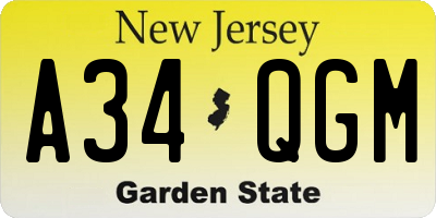 NJ license plate A34QGM