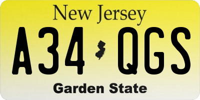 NJ license plate A34QGS