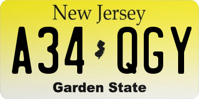 NJ license plate A34QGY
