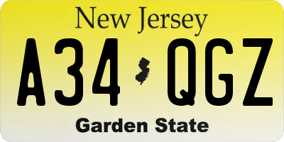 NJ license plate A34QGZ
