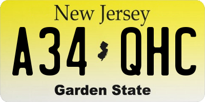 NJ license plate A34QHC