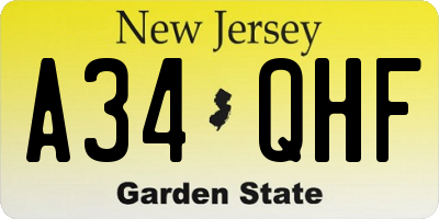 NJ license plate A34QHF