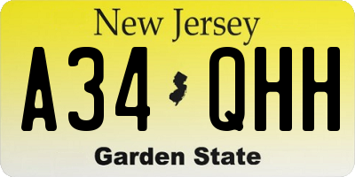 NJ license plate A34QHH