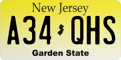 NJ license plate A34QHS