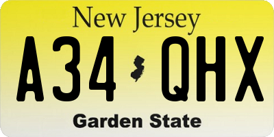 NJ license plate A34QHX