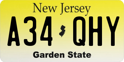 NJ license plate A34QHY
