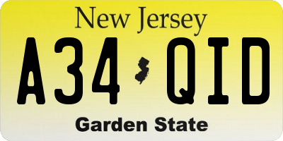 NJ license plate A34QID