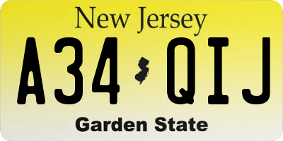 NJ license plate A34QIJ