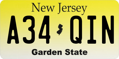 NJ license plate A34QIN