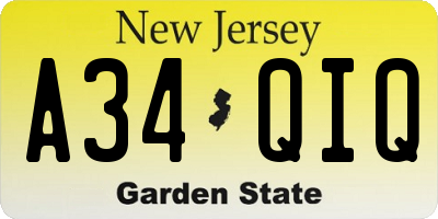 NJ license plate A34QIQ