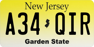 NJ license plate A34QIR