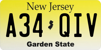 NJ license plate A34QIV