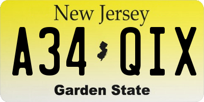 NJ license plate A34QIX