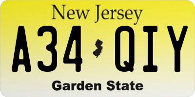 NJ license plate A34QIY