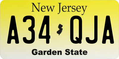 NJ license plate A34QJA
