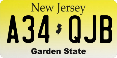 NJ license plate A34QJB