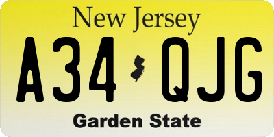 NJ license plate A34QJG
