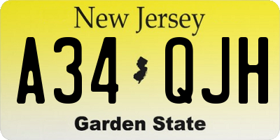 NJ license plate A34QJH